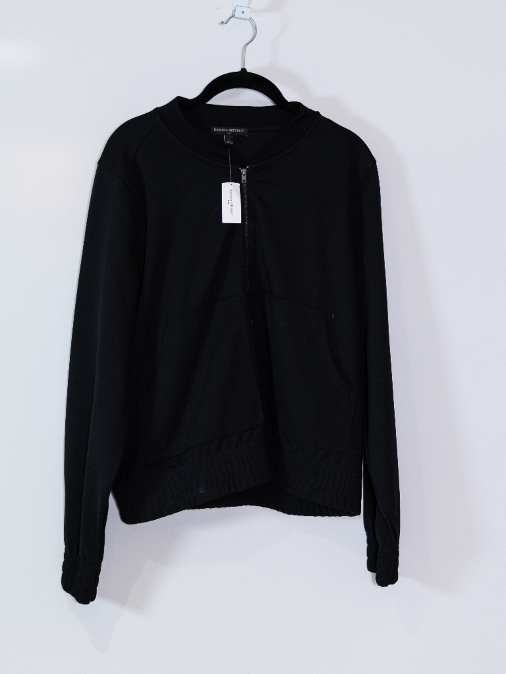 NEW Banana Republic Women's Full Zip Knit Stretch Collarless Jacket Black Large